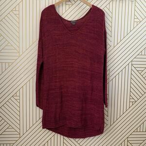 Eddie Bauer 100% Cotton V neck marled knit sweater dress long sleeve  L Pink Red